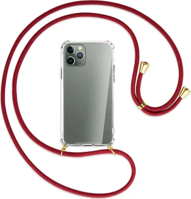 Produktbild von Handykette Backcover-Schutzhülle mit Band (Metall goldfarben) für Apple iPhone 11 Pro - dunkelrot