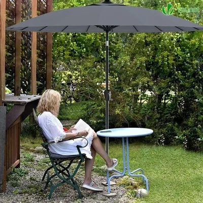 Produktbild von Gartensonnensegel kantelbar 270 cm mit 18 Riemen - Canvas UV-Schutz - Balkon Terrasse draussen - grau.