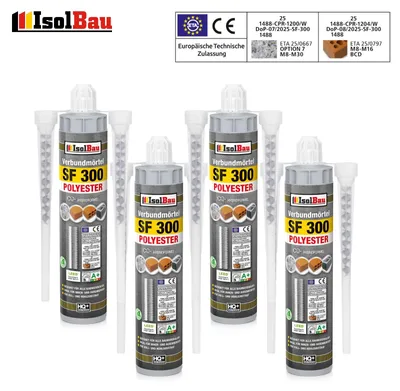 Isolbau SF 300 Verbundmörtel 4 x 300 ml + 8 x Statikmischer Injektionsmörtel Klebemörtel