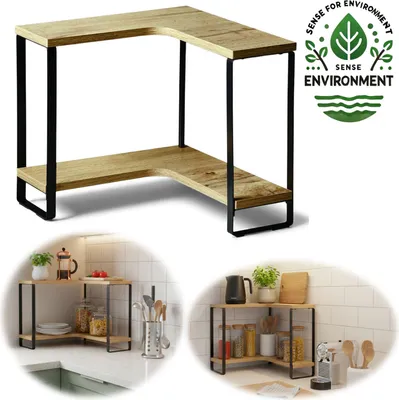 Produktbild von LS-LebenStil Küchenregal Eckregal Holz 30cm Stehendes Aufbewahrungsregal für Arbeitsplatte Küche Bad Gewürzregal über Eck Dekoregal Gewürze Organizer