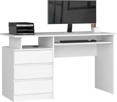 Obrázek produktu pro Psací stůl 135 cm Bílý s šuplíky a policí pro kancelář a domácí kancelář