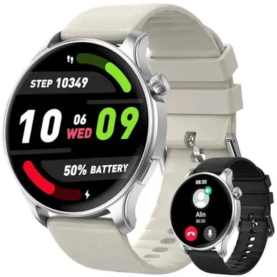 Produktbild von Smartwatch Herren Damen Fitnessuhr Armbanduhr: Fitness tracker mit Telefonfunktion Anruf Wasserdicht Smart Watch mit Herzfrequenz Schlafmonitor Schrittzähler Uhren Sportuhr für Android iOS Silber55
