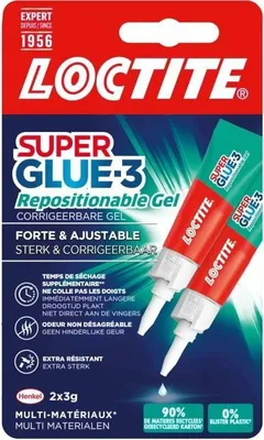 Produktbild von Loctite Superglue-3 Reparaturkleber, repositionierbares Gel, Tube 3 g, 2 Stück