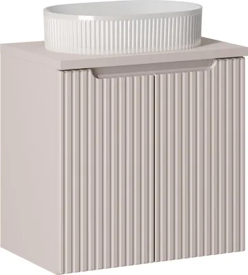 Produktbild von Badezimmerschrank 60 Cm Mit Aufsatzwaschbecken Geriffelt Cashmere
