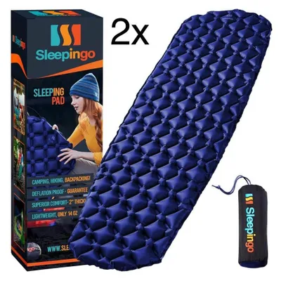 Immagine prodotto di Materassino per dormire, UL-Camping-2P, materassino gonfiabile, ultraleggero, compatto, ideale per lo zaino e le escursioni, colore blu, set di 2 materassini.