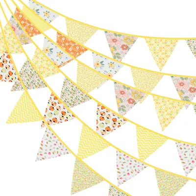 Stoff-Wimpelkette 12 m, 42 bunte Flaggen, gelb, für Feste