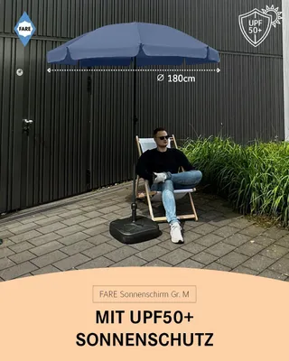 Produktbild von FARE Sonnenschirm M Höhenverstellbar Knickvorrichtung Lichtschutzfaktor UPF 50+ ⌀180cm, Farbe:Nachtblau