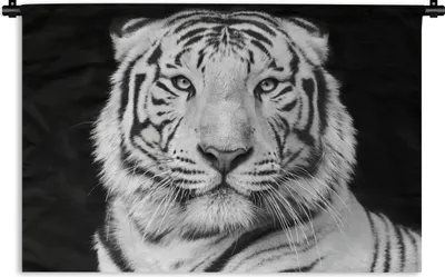 Produktbild von MuchoWow® Wandteppich Wandbehang Tiger - Schwarz - Weiß - Porträt - Tiere 150x100 cm Tapisserie Dekoration Wandtuch - Waschbar - Tapisserien - Wand-Decke