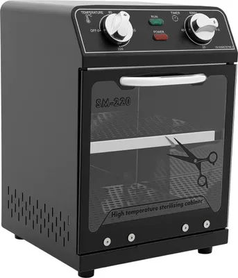 Obrázok produktu pre Vysokoteplotný sterilizátor na nástroje – SM-220 – 8 l – 600 W – 220–240 V, zástrčka EU – nastavenie času/teploty – nerezová oceľ – čierna farba