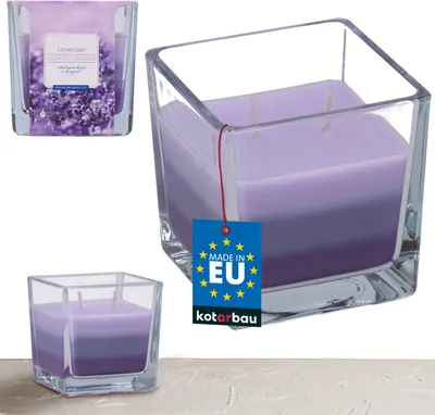 Produktbild von KOTARBAU® 2-Docht Duftkerze im Glas Zweidochtkerze dreifarbig Geschenkidee  Aromatherapie Dekorations-Kerzen Brenndauer bis zu 32 Stunden  Lavendel