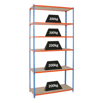 Produktbild von PROREGAL Schwerlastregal GIANT MULI | HxBxT 250x120x40cm | 6 Fachböden | Fachlast 200kg | Blau-Orange | Lagerregal Kellerregal Werkstattregal Metallregal Fachbodenregal Steckregal