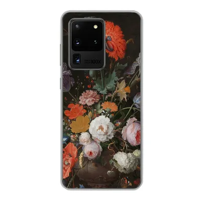 Produktbild von MuchoWow® Handyhülle Schutzhülle Hülle für Samsung Galaxy S20 Ultra Stilleben mit Blumen und einer Uhr - Gemälde von Abraham Mignon Silikon Softcase Handy Hülle - Karteninhaber