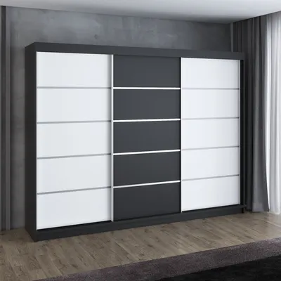 Productafbeelding van Schuifdeurenkast FLIX, 3 deuren, kast 200 cm (wit, zwart, Sonoma)