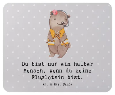 Produktbild von Mr. & Mrs. Panda Mouse Pad Fluglotsin Herz - Grau Pastell - Geschenk, Ausbildung, laptop mousepad, Spruch, Beruf, pc mausunterlage, Mauspad, Flugsicherung, Lustig