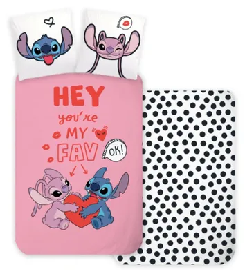 Produktbild von Unyqoos® Disney Stitch & Angel Kinder-Bettbezug-Set 140 x 200 cm, 100% Baumwolle, inkl. Kissenbezug 60 x 63 cm, Blau – für Einzelbett