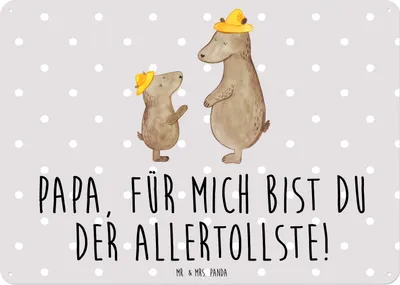 Produktbild von Mr. & Mrs. Panda Metallbild Bären mit Hut DIN A6 - Grau Pastell - Geschenk, Blechschild, Türschild, tafel, Metallschild, Wandbild, Kinder, Vatertag, Schild, Family, Papa