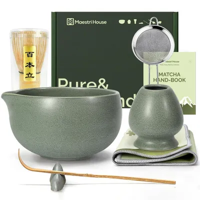 Image de Coffret cadeau Matcha Besen, 7 pièces : bol à infuser, fouet en bambou (chasen) et support
