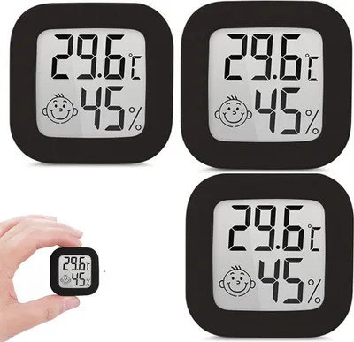 Produktbild von 3x Digitales Thermo-Hygrometer Thermometer Temperatur Luftfeuchtigkeitsmessgerät, Schwarz