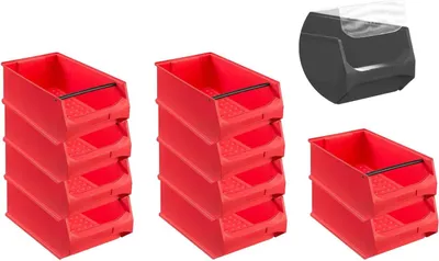 Produktbild von SparSet 10x Rote Sichtlagerbox 5.1 mit Griffstange & Abdeckung | HxBxT 20x30x50cm | 21,8 Liter | Sichtlagerbehälter, Sichtlagerkasten, Sichtlagerkastensortiment, Sortierbehälter