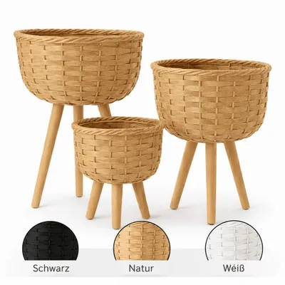 Produktbild von Blumentopf 3er Set Rattan Pflanztopf Blumenkasten Pflanzenständer Braun Natur