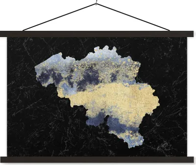Produktbild von MuchoWow® Textilposter Karte - Belgien - Delfter Blau 120x80 cm mit schwarzem Rahmen - Wanddeko