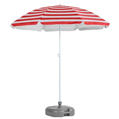 Produktbild von 1x Roter Streifen 1.8m Metall Strand Sonnenschirm mit Grau Base - Tragbar Draussen Garten Terrasse Regenschirm - Von Harbour Housewares