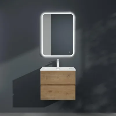 Produktbild von Mai & Mai Badmöbel-Set Waschbeckenunterschrank 60x48x50cm in Kerneiche 2-Schubladen mit Soft-Close inkl. Mineralguss Waschbecken Aqualis
