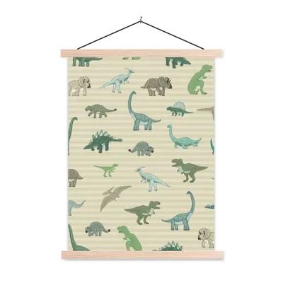Produktbild von MuchoWow® Textilposter Dinosaurier - Braun - Grün - Jungen - Mädchen - Kinder 60x80 cm mit holzfarbenen Rahmen - Wandbild