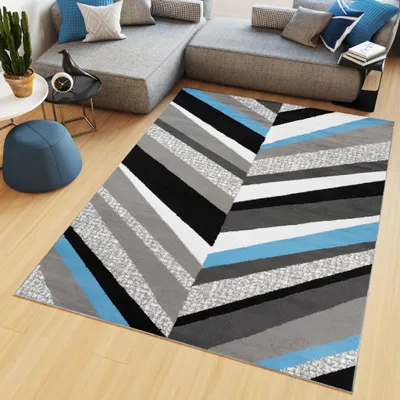 Image de Tapis MAYA Moderne Gris Noir Bleu Chambre à coucher  300 x 400 cm