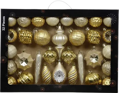 Productafbeelding van Decoris kerstbalset van kunststof, lichtgoud, 32 stuks