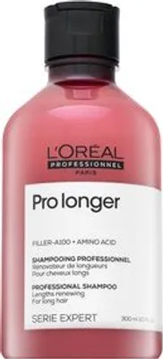 A pink bottle of L'Oréal Professionnel shampoo with a black cap, set against a white background.