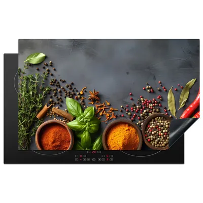 Obrázok produktu pre KitchenYeah® Kryt na varnú dosku bylinky - betón - korenie, 85x52cm, kuchynská dekorácia, keramický kryt varnej dosky, krycia doska na varnú dosku