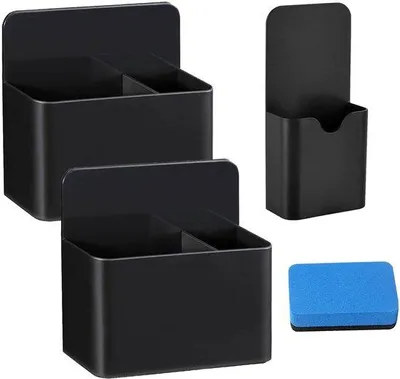 Image de Lot de 3 supports magnétiques pour tableau d'affichage, supports magnétiques pour marqueurs avec marqueur pour tableau blanc, supports magnétiques pour tableau d'affichage pour l'école, le bureau, le salon, la cuisine (noir)