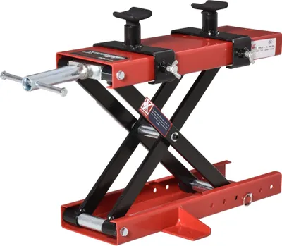 Produktbild von DURHAND Hebebühne für Motorräder, maximale Belastung 500 kg, mit verstellbarer Höhe von 19–53 cm, Motorradständer zum Parken oder Reparieren, Werkstatt, Garage, Schwarz und Rot