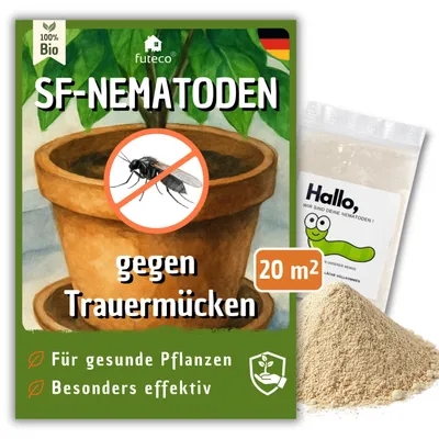 Produktbild von Futeco® – SF-Nematoden (20 Mio.) gegen Trauermücken – für 200 Pflanzen / 20m² Fläche – zum einfachen gießen