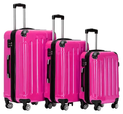 Produktbild von Hartschalen Koffer Trolley Rollkoffer Reisekoffer 4 Zwillingsrollen Polycabonat (Pink, Kofferset)