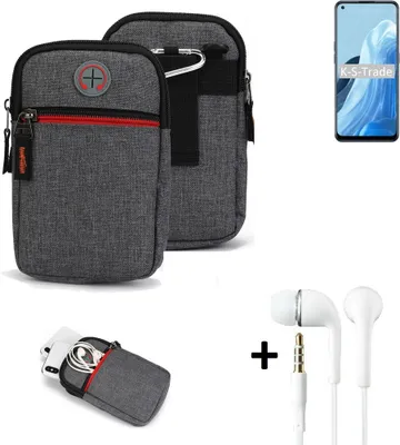 Produktbild von K-S-Trade Gürteltaasche + Kopfhörer kompatibel mit Oppo Find X5 Lite Handy Tasche Holster Schutz Hülle Handy Hülle grau Zusatzfächer 1x