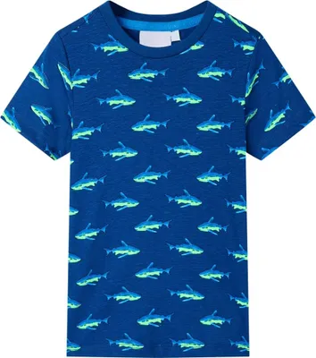 Produktbild von Kinder-T-Shirt Dunkelblau Gr. 140 Rundhalsausschnitt mit Hai Motiv