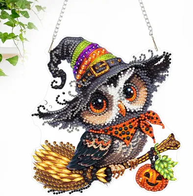 Productafbeelding van Diamond Painting Hanger Set - Uilenmotief - Knutselset voor volwassenen - 19,8 x 18,6 cm