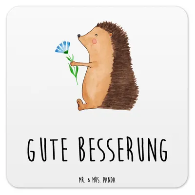 Produktbild von Mr. & Mrs. Panda Getränkeuntersetzer Igel Blumen 10er Set - Weiß - Geschenk, Tischuntersetzer, Coaster, Krankenhaus, Genesungswünsche, krank, Lustige Sprüche, Krankheit