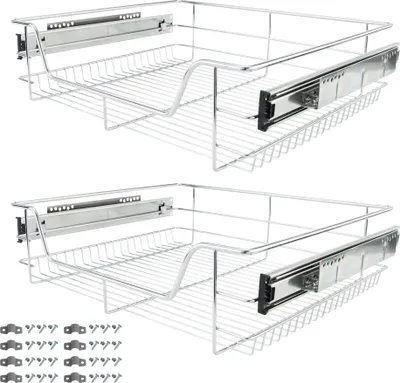 Produktbild von AREBOS 2 x 60 cm Teleskopschublade, Küchenschublade, Korbauszug, Schrankauszug, Schlafzimmerschublade, Werkstattschublade, Schubladeneinsätze & -organizer
