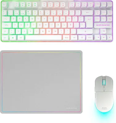 Produktbild von Mars Gaming MCPWTKLWES, Kabellos, RF kabellos + USB, Membran Key Switch, QWERTY, RGB-LED, Weiß