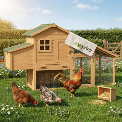 Produktbild von zooprinz Hühnerstall Hühnerhaus Komfort XXL | 205x118x75cm (BxHxT) | Wetterfest | Kiefernholz | Kotschublade