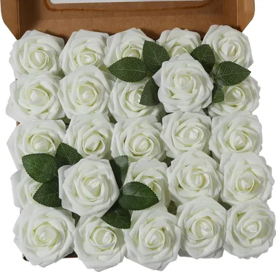 Produktbild von OKWISH Künstliche Blumen Rosen,25 Stück Deko Blumen Fake Rosen mit Stielen DIY Hochzeit,Brautparty-Mittelstücke,Blumensträuße Braut Zuhause Dekoration,Beige