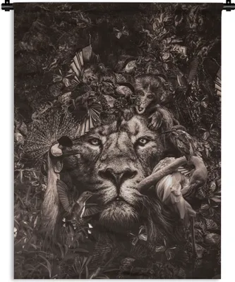 Produktbild von MuchoWow® Wandteppich Wandbehang Löwe - Tiere - Affe 60x80 cm Tapisserie Dekoration Wandtuch - Decke - Wandtücher - Wohne