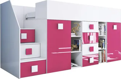 Produktbild von Hochbett Toledo 3 Kinderbett 90x200cm weiß pink Hochglanz