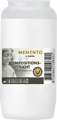 Produktbild von MEMENTO-Kompositionsöllicht Nr. 7, Weiß, BOLSIUS, 30% Ölgehalt, 141/67 mm, Brenndauer ca. 105h, Karton mit 24 Stück, Grabkerzen