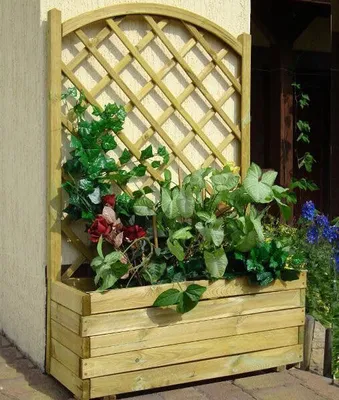 Produktbild von Blumenkasten mit Rankgitter Alata 2 rund - Abmessung: 90 x 40 x 140 cm (B x T x H)