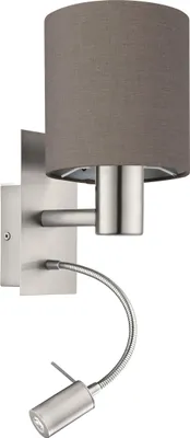 Produktbild von EGLO Wandlampe Pasteri, 2-flammige Textil Wandleuchte mit LED Leselicht, Leselampe aus Metall in Silber und Stoff in Anthrazit-braun, E27 Fassung