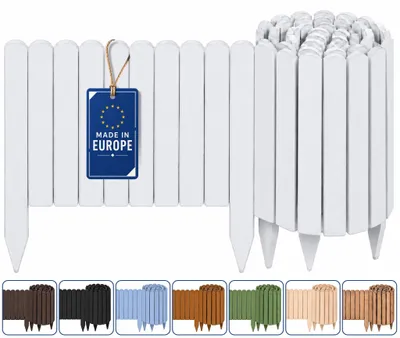Produktbild von Woodygift Beeteinfassung Holz Rollzaun Gartenzaun Rasenkante Palisade Flexibler Rollborder für Beet und Rasen Weiß 30x200 cm
